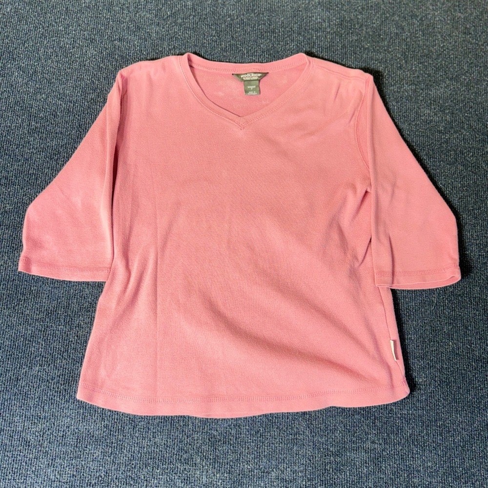 Woolrich Womens V-Neck 3/4 Sleeve Ribbed Knit Top Pink Size Small